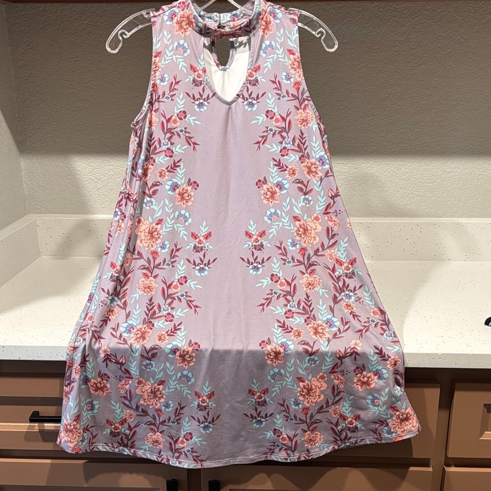 Floral Keyhole Neck Swing Dress